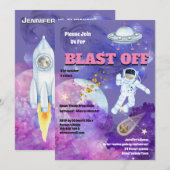 Invitation Astronaute vaisseau spatial rose violet filles esp (Devant / Derrière)