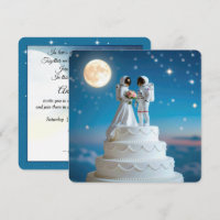 Astronautes de mariée et de chambre sur un gâteau