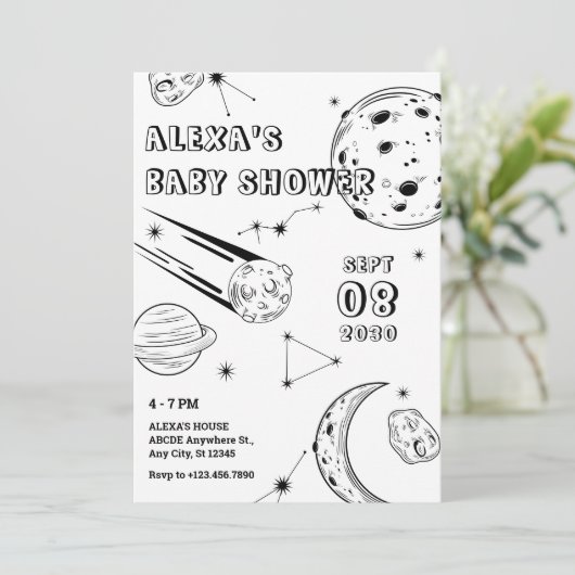 Invitation Astuce bébé lune noire et blanche (Debout devant)