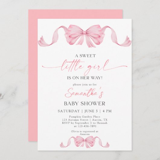 Invitation ASweet Petite fille Coquette Baby shower frontalie (Devant / Derrière)