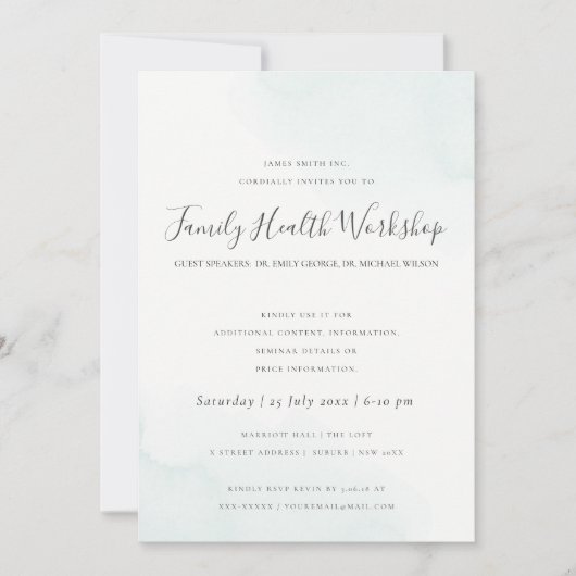 INVITATION ATELIER DE COULEUR À L'AQUARELLE BLEU DE MER (Devant)