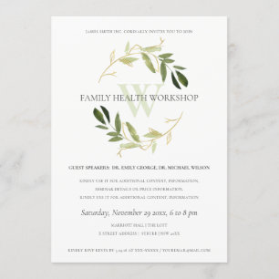 Invitation Atelier de Couronne de Feuillage Vert Or Event