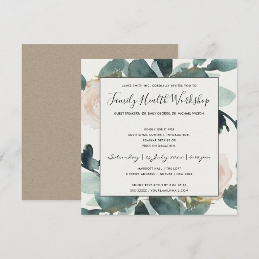 INVITATION ATELIER DE FLEURISTERIE À LA ROSE EUCALYPTUS BLUSH (Devant / Derrière)