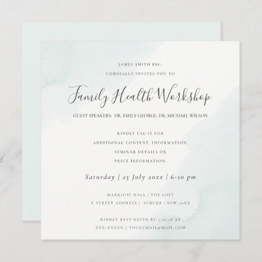 INVITATION ATELIER DE TRAITS DE PINCEAU A L'AQUARELLE BLEU PL (Devant / Derrière)