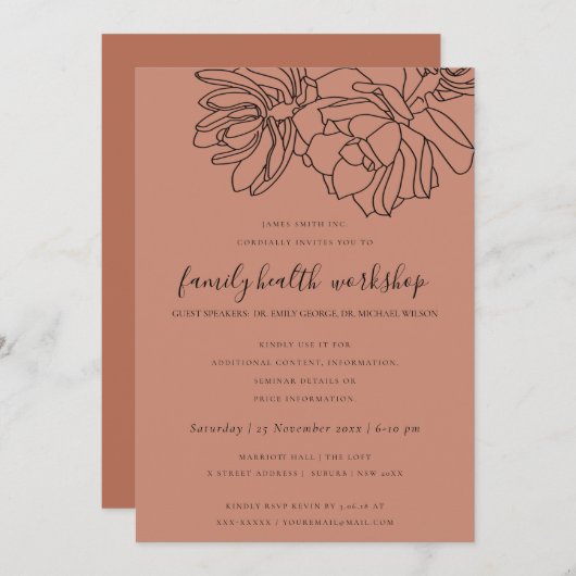 INVITATION ATELIER SUCCULENT DE RUST ORANGE DESERT CACTI (Devant / Derrière)