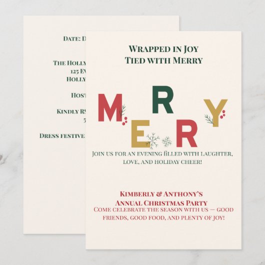 Invitation Attaché à la fête de Noël joyeuse (Devant / Derrière)
