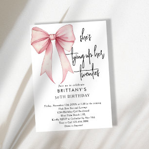 Invitation Attacher Mes 20 ans Nœud Coquette Rose 30e Anniver