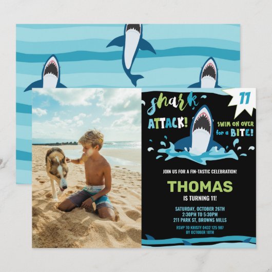 Invitation Attaque de requin Anniversaire de la fête des requ (Devant / Derrière)