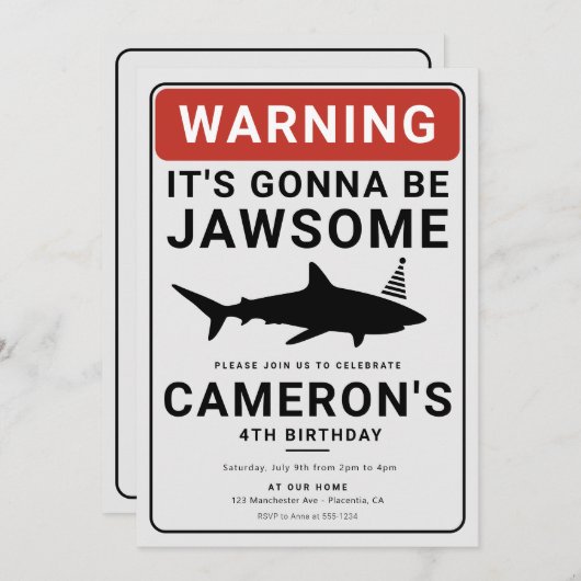 Invitation Attaque de requin anniversaire Pool Party Invitati (Devant / Derrière)