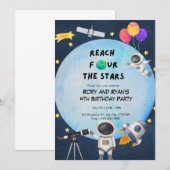 Invitation Atteignez QUATRE étoiles - Twin 4th Birthday Invit (Devant / Derrière)