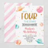 Invitation Atteignez QUATRE la galaxie étoile espace annivers (Devant / Derrière)