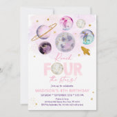 Invitation Atteindre QUATRE Étoiles Espace Rose Anniversaire (Devant)