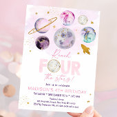 Invitation Atteindre QUATRE Étoiles Espace Rose Anniversaire