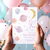Invitation Atteindre QUATRE étoiles Espace rose Anniversaire