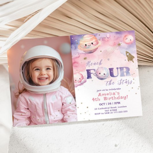 Invitation Atteindre Quatre étoiles Space fille anniversaire