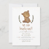 Invitation Attendre | Ours mou et Baby shower d'Eucalyptus (Devant)
