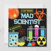 Invitation Attention Mad Scientist Anniversaire Fête Invitati (Devant)