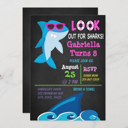 Invitation Attention Pour Les Requins .Invitation À Une Fête  (Devant / Derrière)