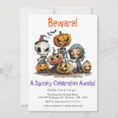 Invitation "Attention ! Une Éffrayante Fête Attend !" Hallowe (Devant)
