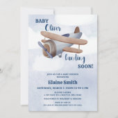 Invitation Atterrissage Bientôt Blue Boy Baby shower d'avion (Devant)