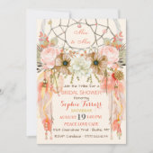Invitation Attrape-rêve Boho Plumes Corail Pêche (Devant)