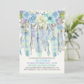 Invitation Attrape-rêve Boho Plumes Turquoise Bleu (Debout devant)