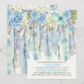 Invitation Attrape-rêve Boho Plumes Turquoise Bleu (Devant / Derrière)