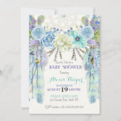 Invitation Attrape-rêve Boho Plumes Turquoise Bleu Menthe (Devant)