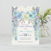 Invitation Attrape-rêve Boho Plumes Turquoise Bleu Menthe (Debout devant)
