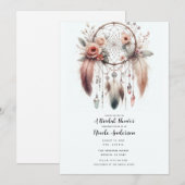 Invitation Attrape-rêves Bohème Mariage Cristal Fleur Plume (Devant / Derrière)