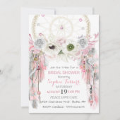 Invitation Attrape-Rêves Bohème Plumes Rose Gris Ivoire (Devant)