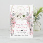 Invitation Attrape-rêves Boho Plumes Rose Gris Ivoire (Debout devant)