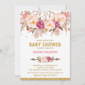 Invitation Attrape-Rêves Floral Boho Baptême Fille (Devant)