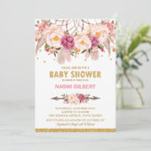 Invitation Attrape-Rêves Floral Boho Baptême Fille (Debout devant)