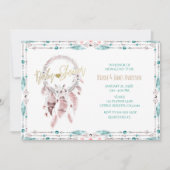 Invitation Attrape-rêves plumes bohème Shower bébé sarcelle (Devant)