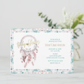 Invitation Attrape-rêves plumes bohème Shower bébé sarcelle (Debout devant)