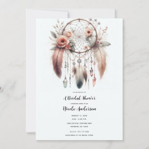 Invitation Attrape-rêves plumes cristal floral Bohème mariage