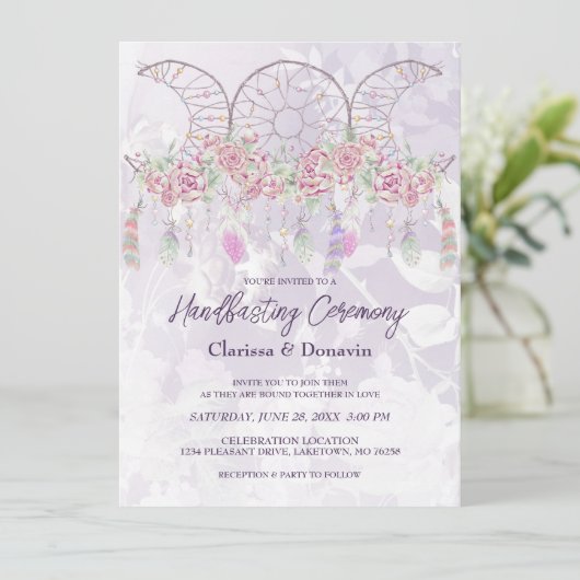 Invitation Attrape-rêves triple lune Boho pour cérémonie de m (Debout devant)