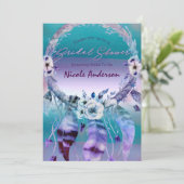 Invitation Attrape-rêves violet et sarcelle Baby Shower Bohèm (Debout devant)