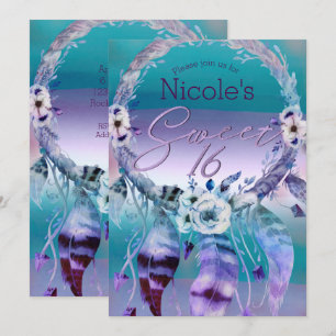 Invitation Attrape-rêves Violet & Sarcelle Fête Douce 16 Bohè