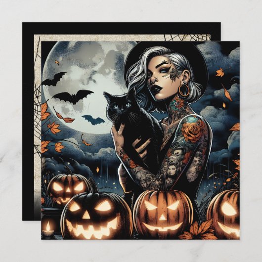 Invitation Attraper une chambre | Sorcière à thème Halloween (Devant / Derrière)