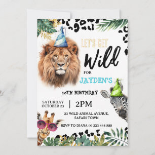 Invitation Attrapons les animaux sauvages Safari fête d'anniv