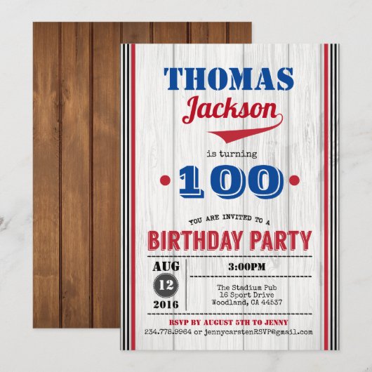 Invitation au 100e anniversaire du baseball. Bois (Devant / Derrière)