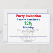 Invitation au 12e anniversaire avec photo (Dos)