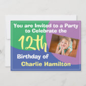 Invitation au 12e anniversaire avec photo (Devant)