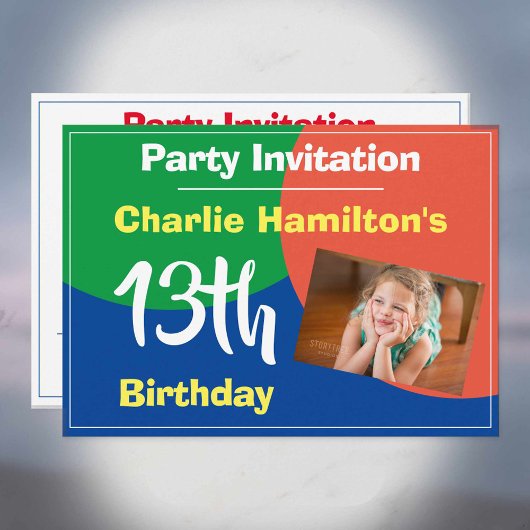 Invitation au 13e anniversaire avec photo