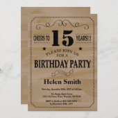 Invitation au 15e anniversaire Bois rustique (Devant / Derrière)