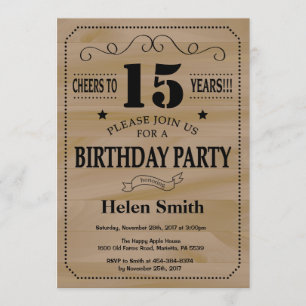Invitation au 15e anniversaire Bois rustique
