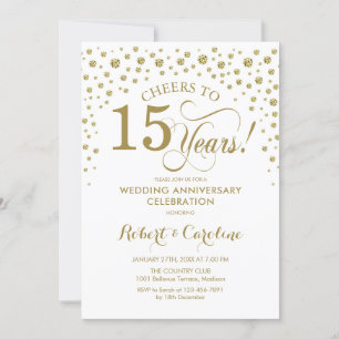 Invitation au 15e anniversaire de mariage Gold Whi