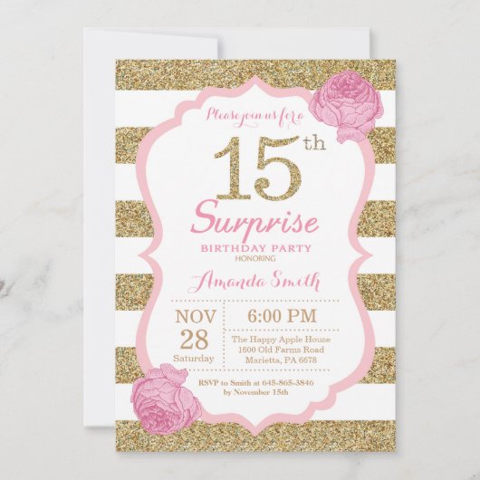Invitation au 15e anniversaire de Pink and Gold Su (Devant)